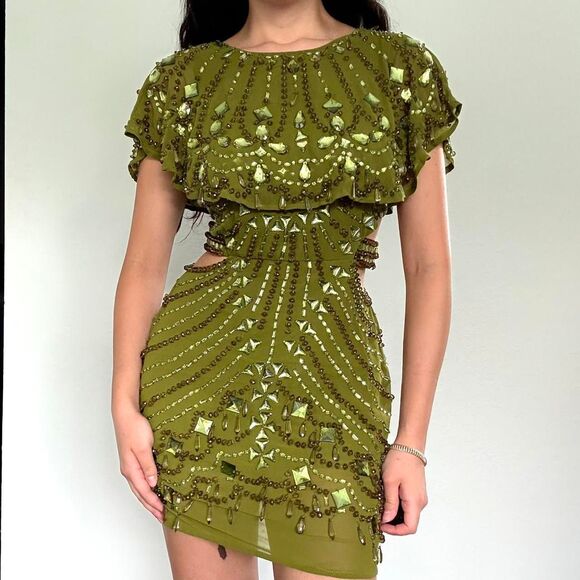 ASOS Dresses & Skirts - Olive green beaded mini dress by ASOS